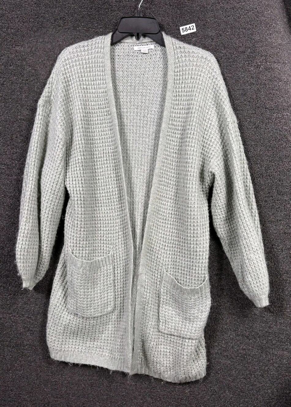 American Eagle Knit Open Front Long Cardigan Sweater Womens Size S Green
